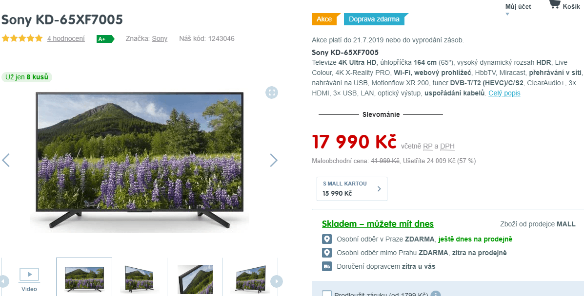 Ultra HD Smart TV, HDR, 164cm, SONY