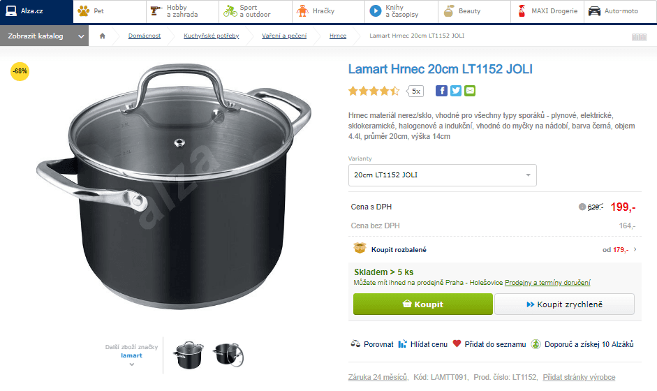 Hrnec s poklicí Lamart, 20x14 cm, 4,4 litru