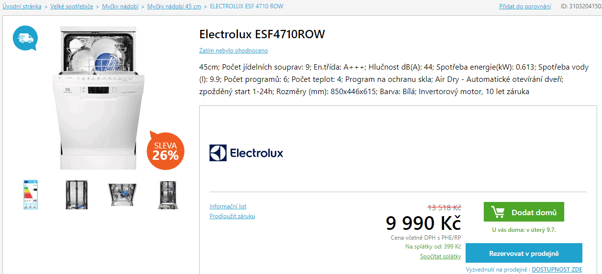 Myčka nádobí Electrolux, 9sad, 45cm, A+++