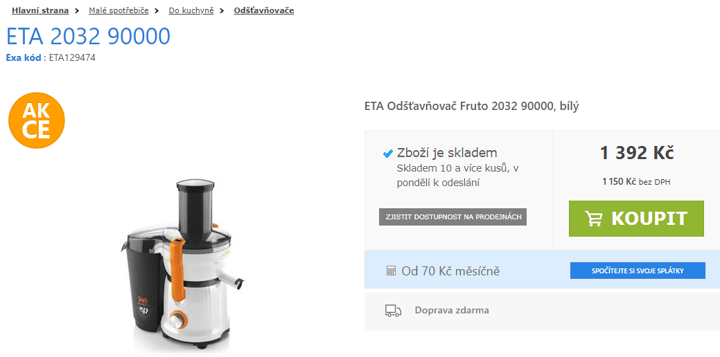 Odstředivý odšťavňovač ETA Fruto