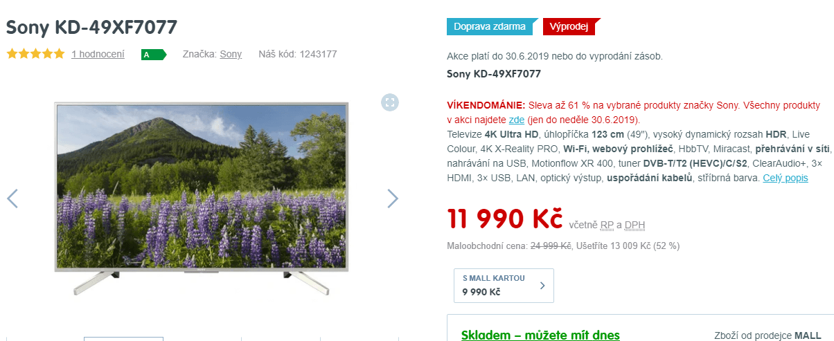 Ultra HD Smart TV, HDR, 123cm, SONY