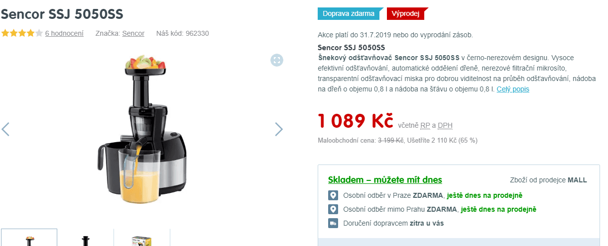 Šnekový odšťavňovač Sencor