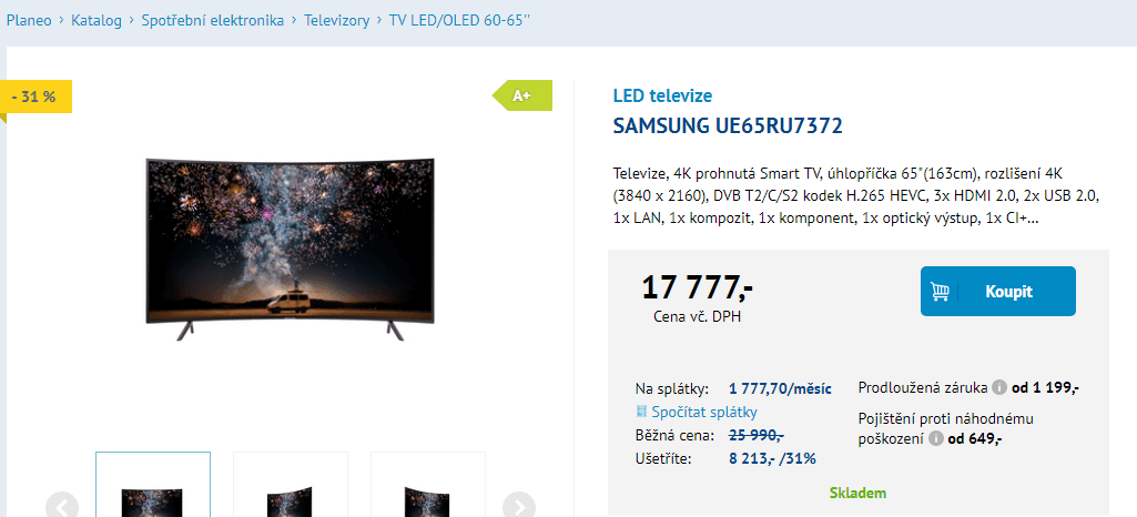 4K Smart TV, zakřivená, HDR, 163cm, Samsung