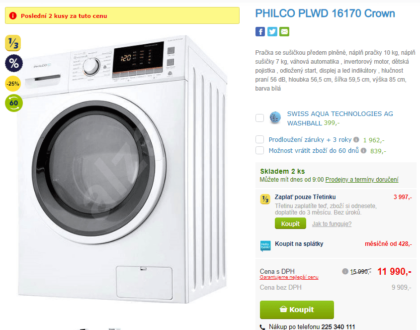 Pračka se sušičkou Philco, 10/7 kg, 1600 ot.