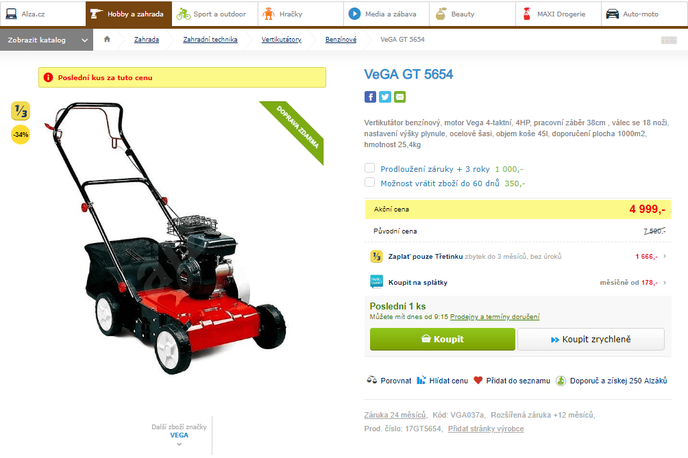 Vertikutátor benzínový VeGA GT 5654
