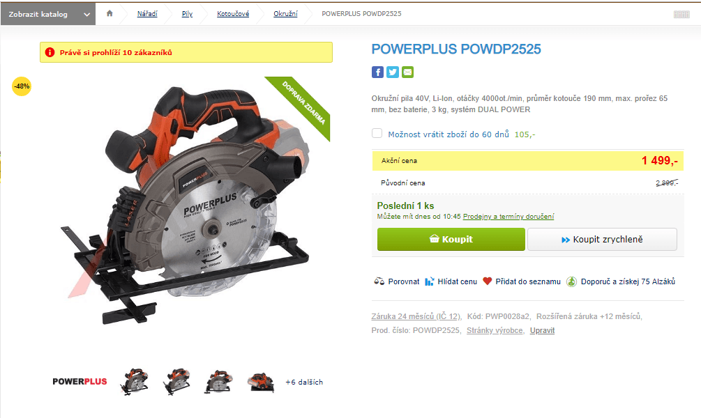 Okružní pila Powerplus, 40V, 4000ot./min, bez aku