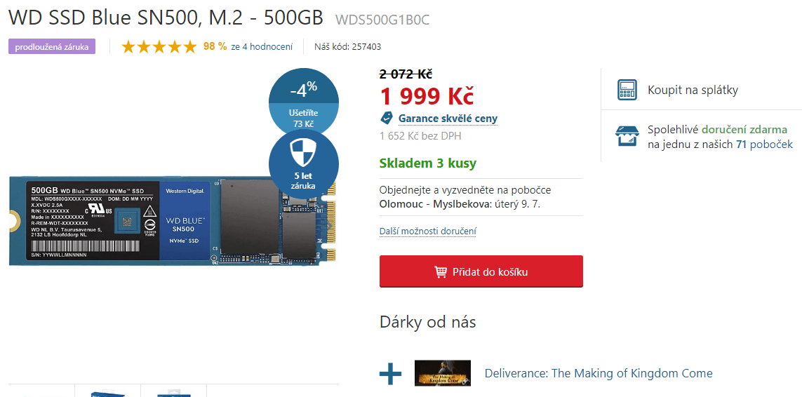 SSD disky Western Digital, 500 GB