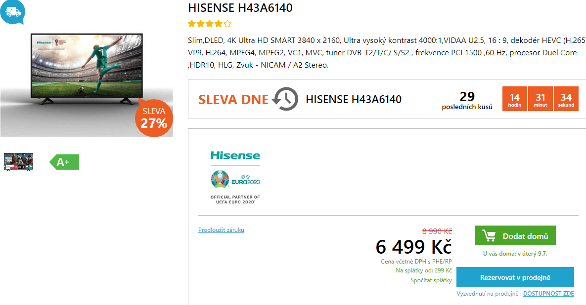 Ultra HD Smart TV, HDR, 108cm, Hisense