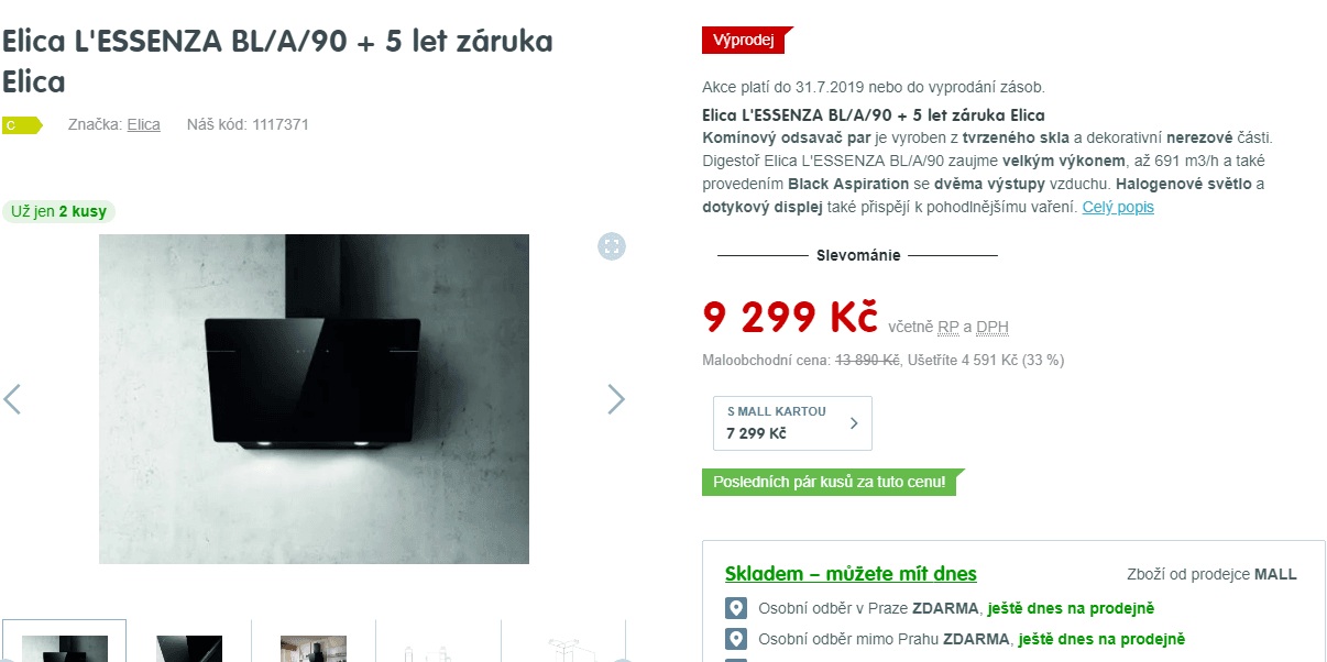 Komínová digestoř Elica, 691 m, 90cm