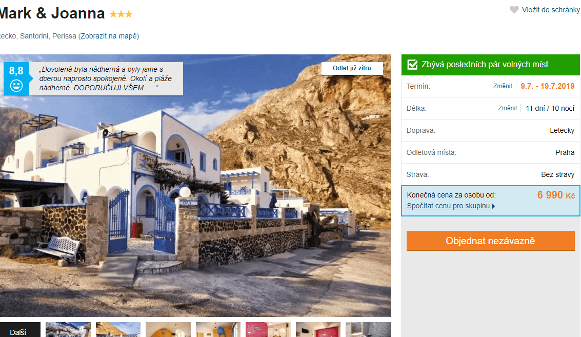 Santorini / ✈ Pha/ bez jídla / 3⭐/ 11 dní
