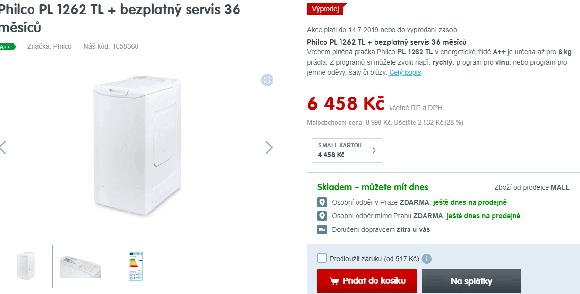 Pračka Philco, 6kg, 1200 ot., A++