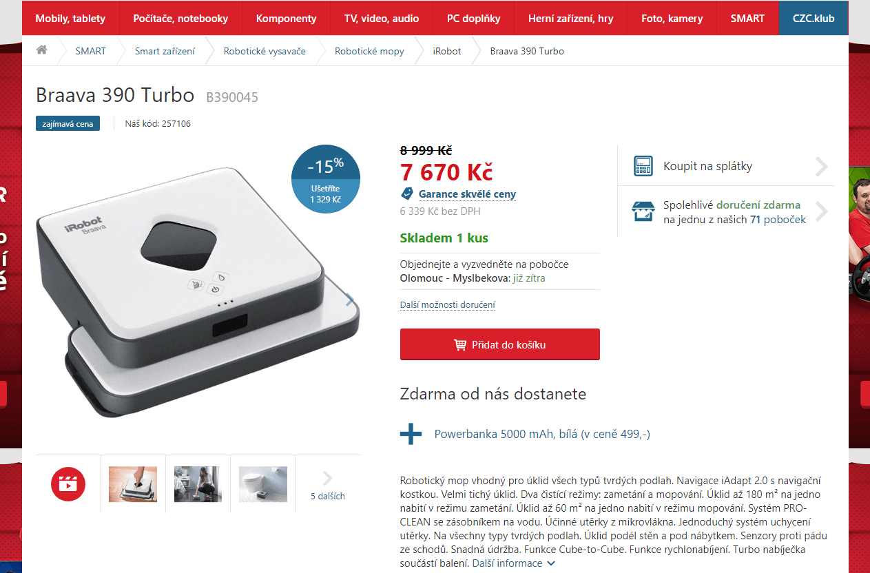 Robotický mop iROBOT Braava 390 Turbo