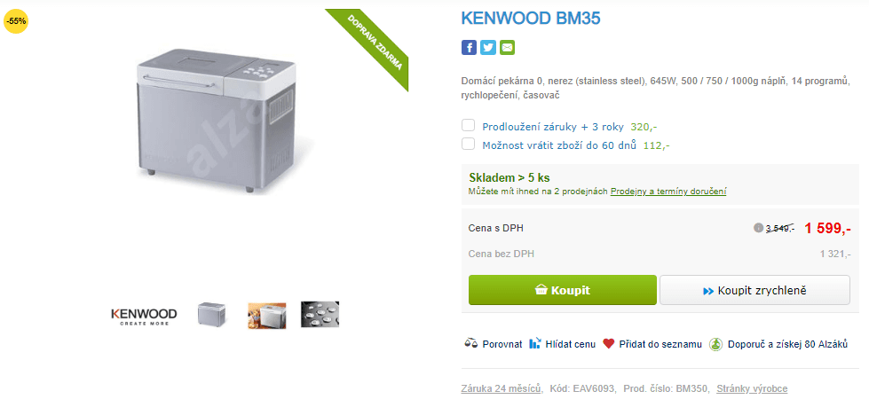 Domácí pekárna Kenwood, 1kg, bezlepku