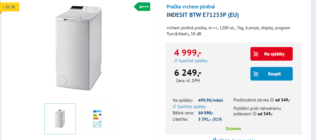 Pračka Indesit, 7kg, 1200 ot., A+++