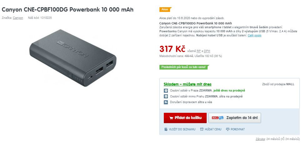 Powerbanka Canyon 10 000 mAh