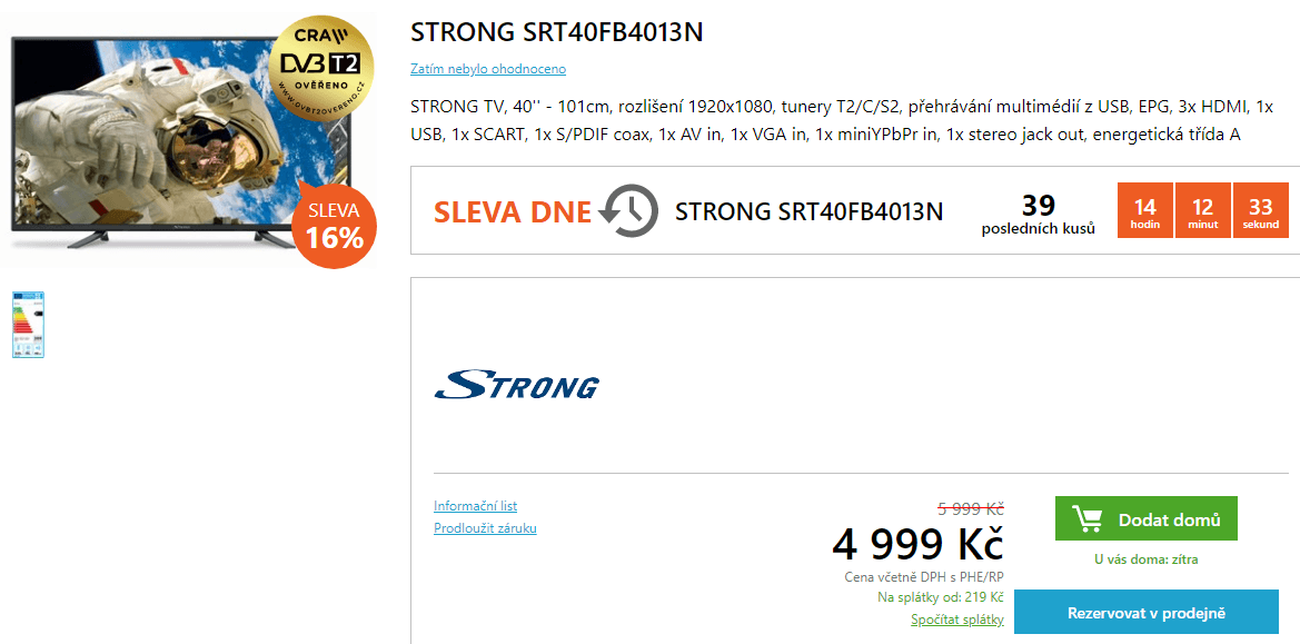 Full HD LED, Smart TV, T2, 101 cm, Strong