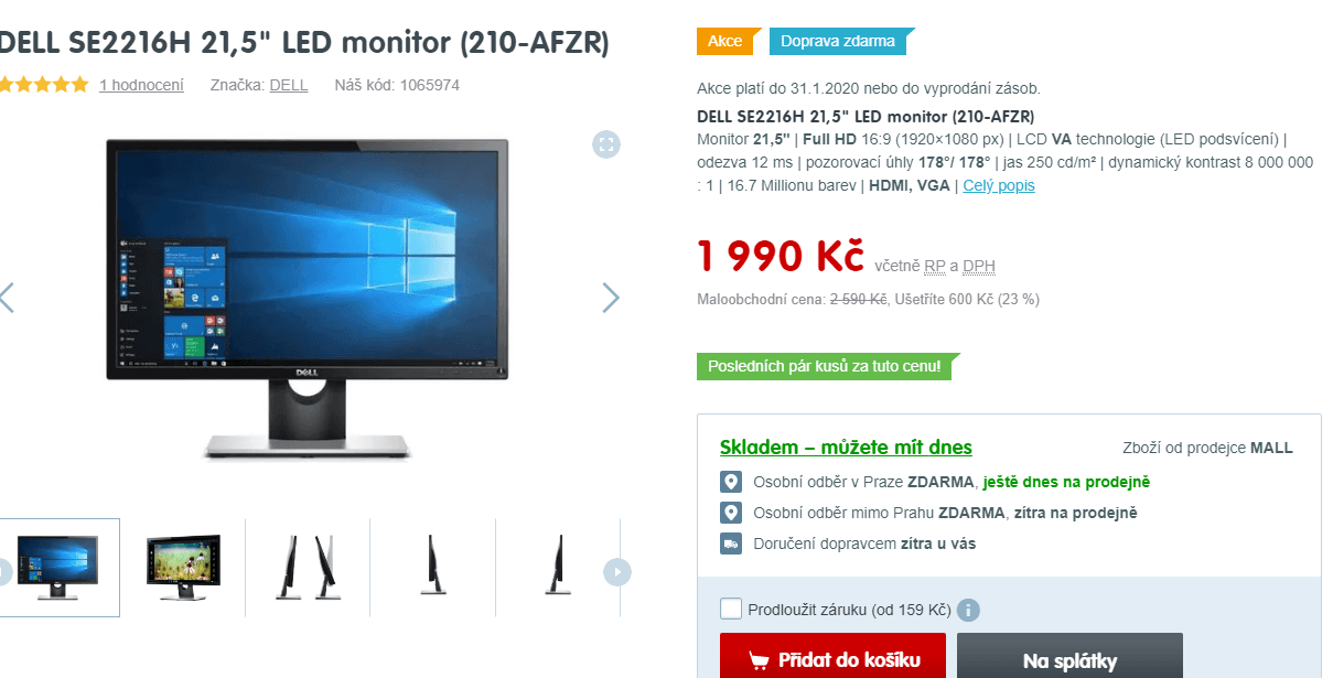 PC monitor Dell, full HD, 22"