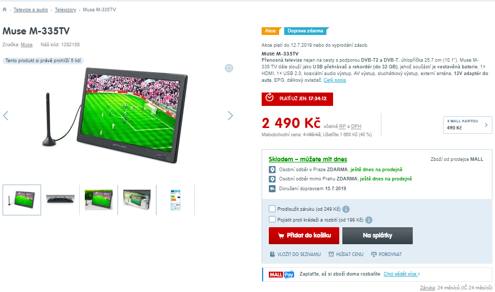 Přenosná televize Muse, 10.1", USB