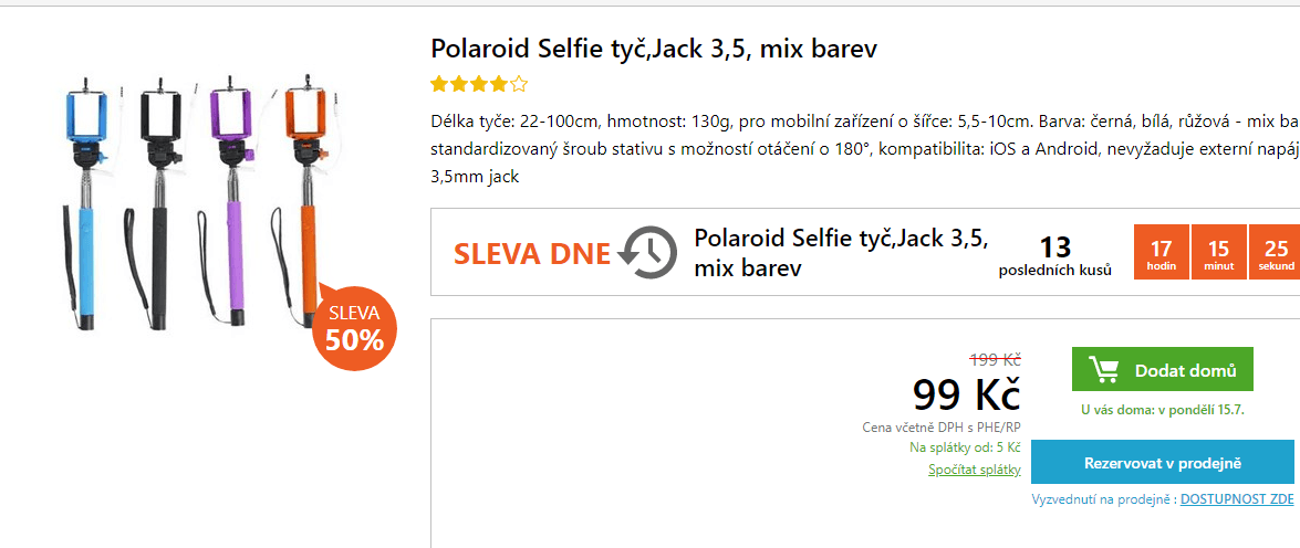 Polaroid selfie tyč, 100 cm