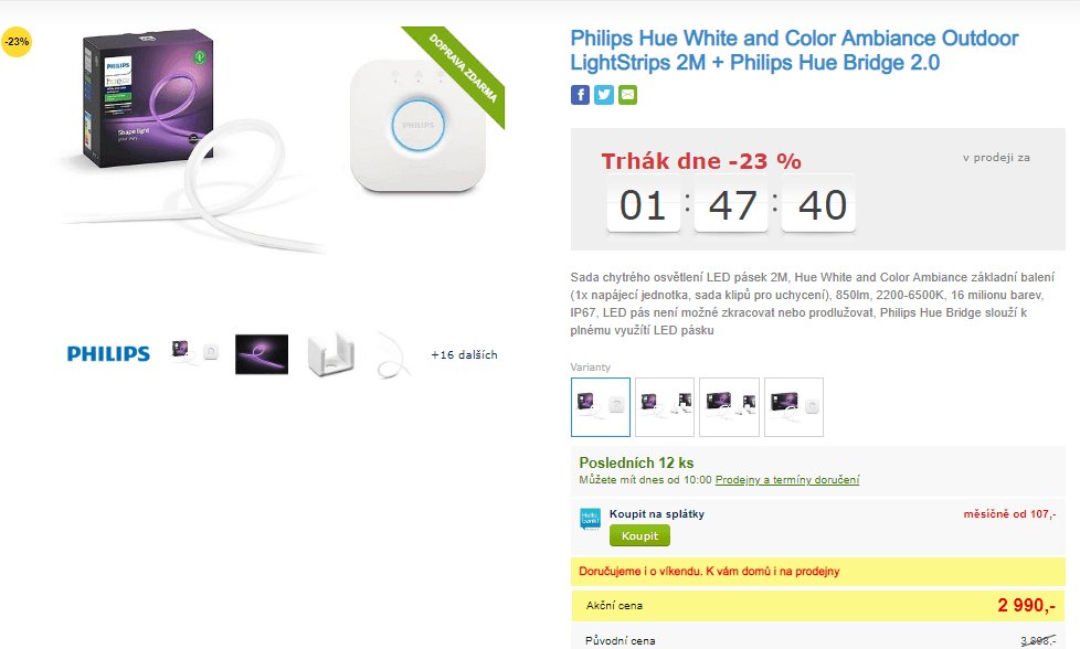 Philips HUE Bridge + 2 metry LED pásek HUE