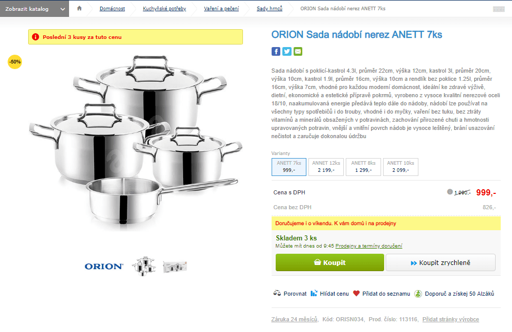 Sada nádobí nerez Orion ANETT 7ks