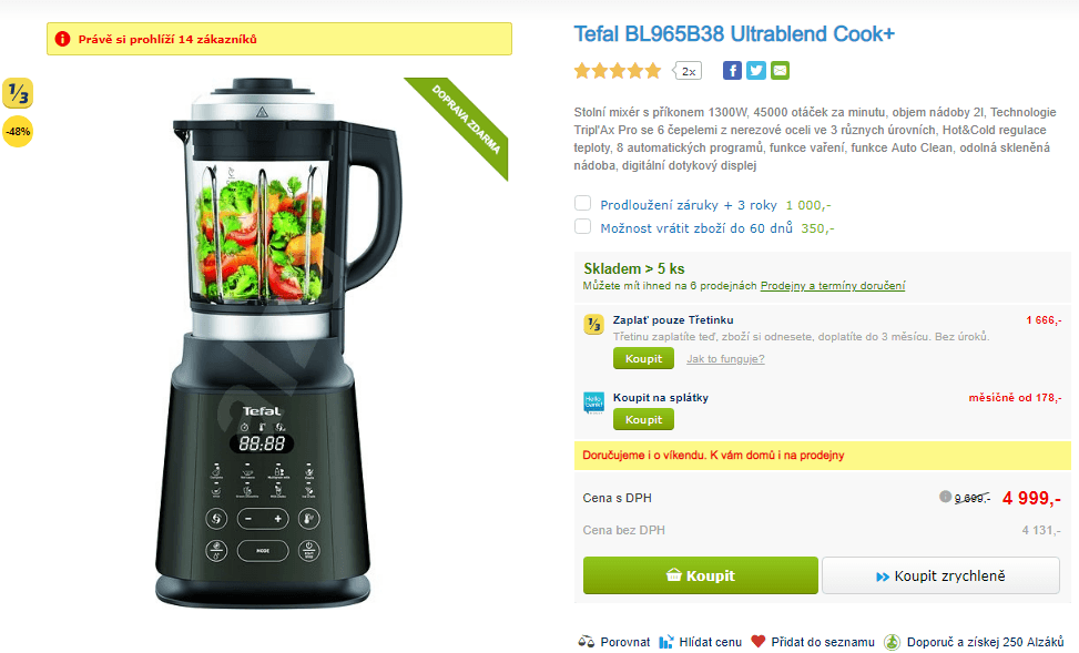 Mixér Tefal, 45 000 otáček, funkce vaření