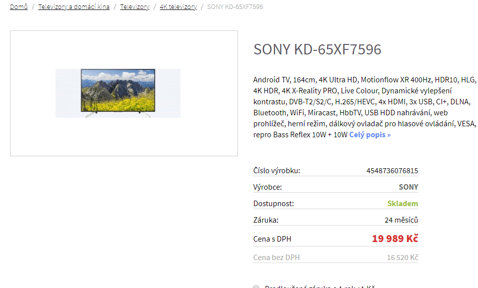 4K, Smart, HDR, 164cm, SONY