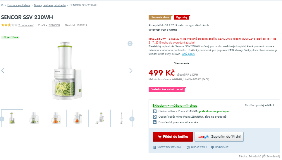 Elektrický spiralizér Sencor SSV 230WH