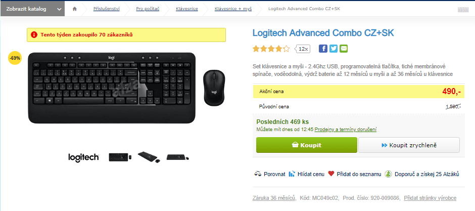 Bezdrátová klávesnice a myš Logitech