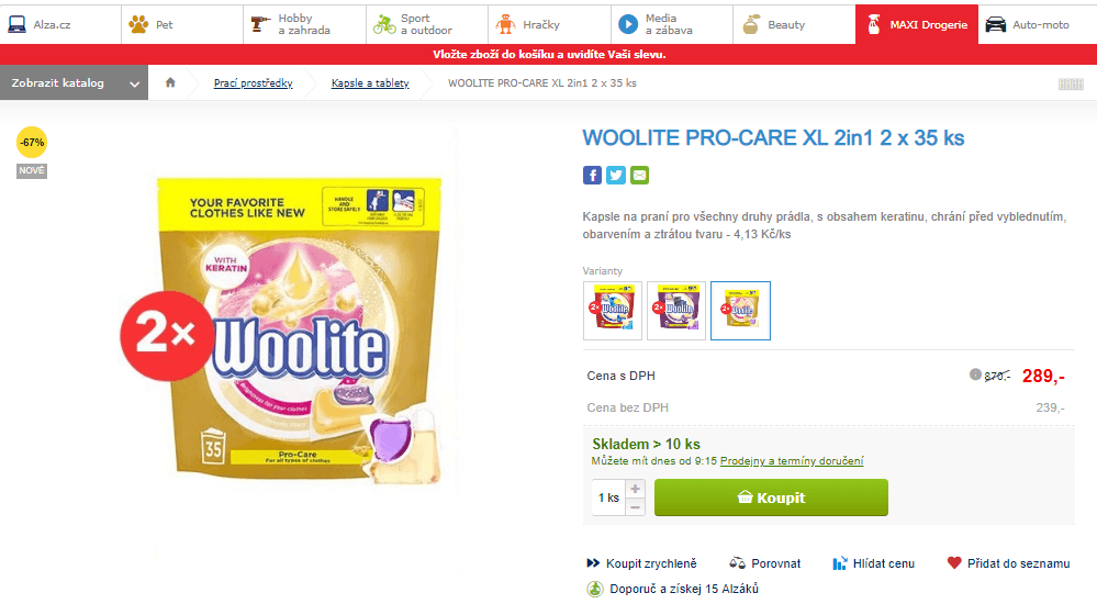 Kapsle na praní Woolite 2in1, 2x35 ks