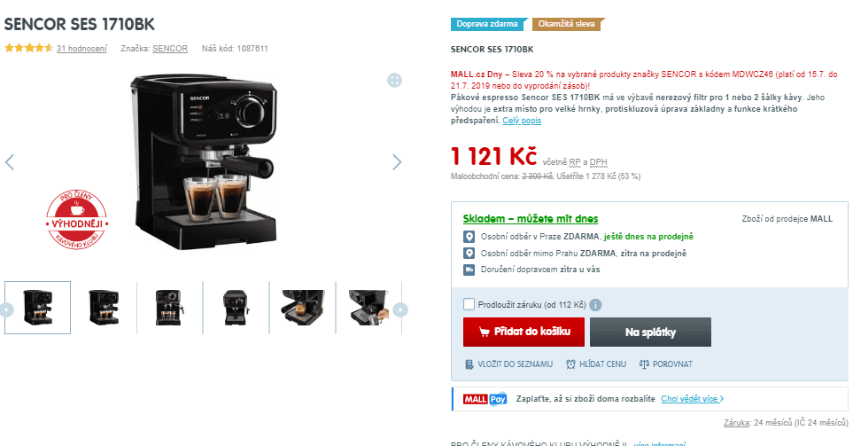 Pákové espresso Sencor, 2 šálky