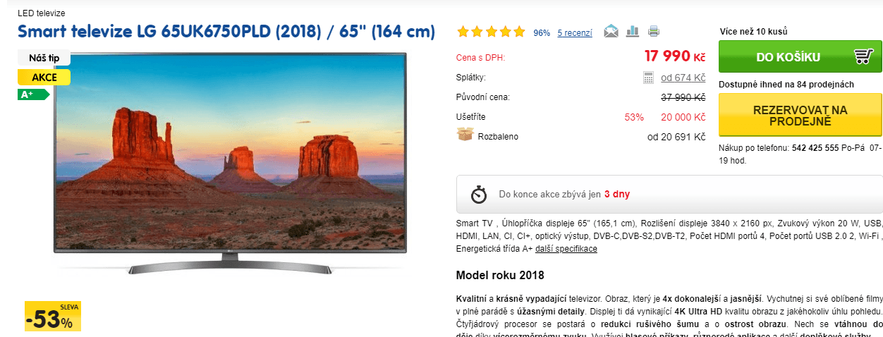 Ultra HD TV, HDR, Smart, 164cm, LG