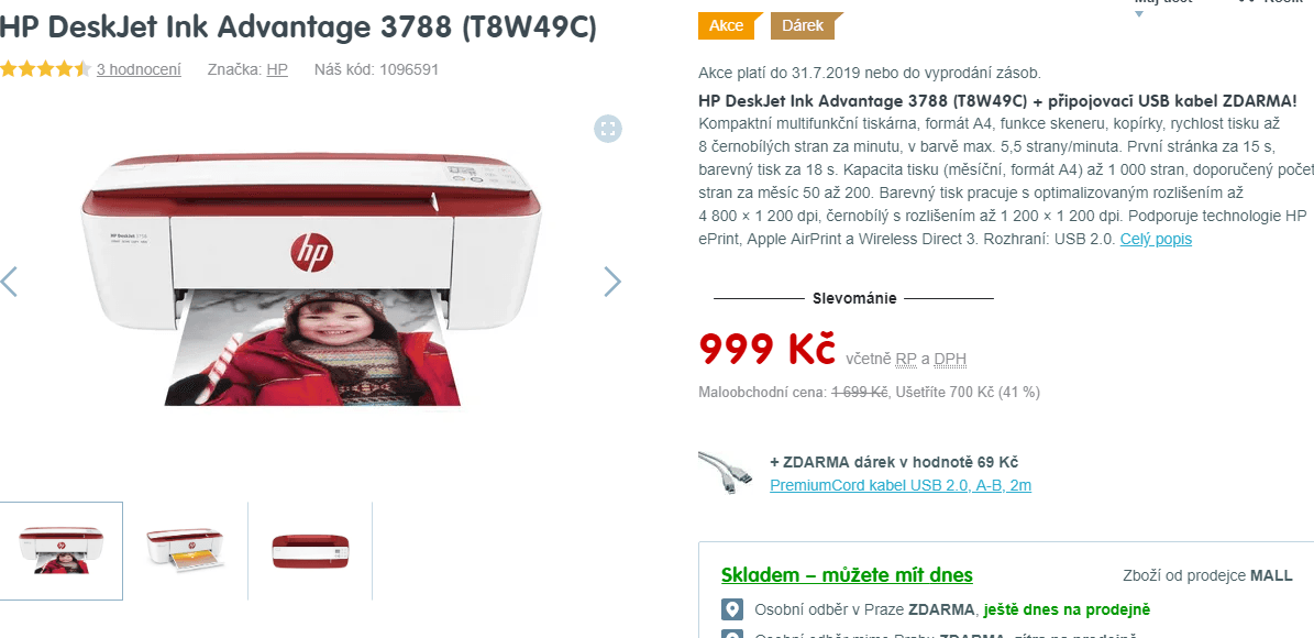 Multifunkční tiskárna, barva, Wifi, HP