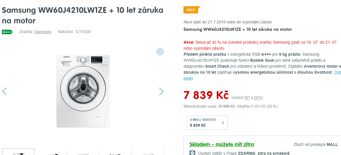 Pračka Samsung, 6kg, 1200 ot., A+++, 45cm