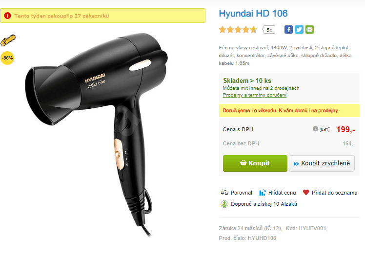 Cestovní fén Hyundai HD 106