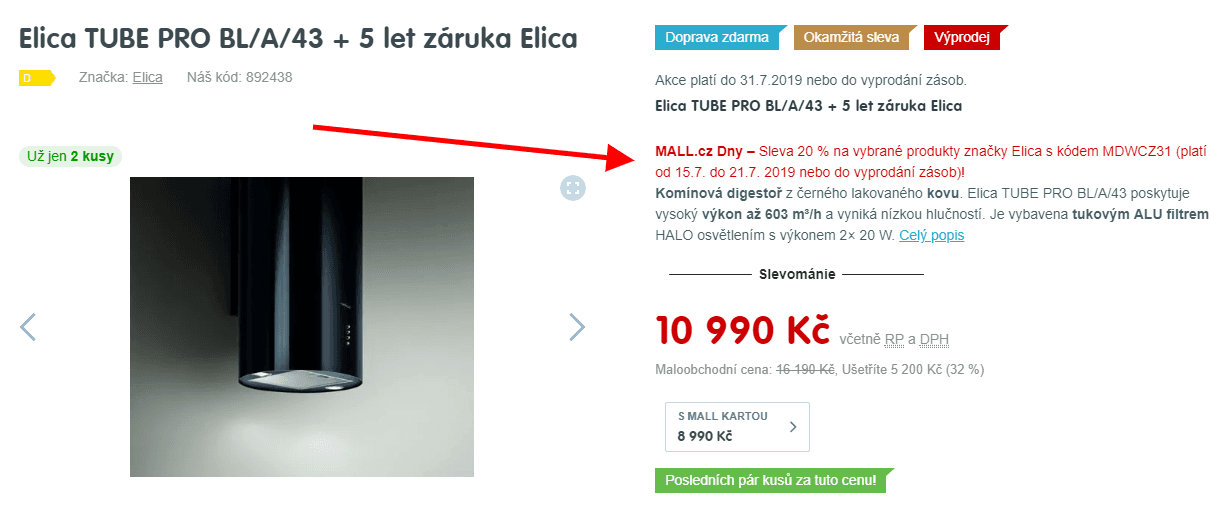 Komínová digestoř Elica TUBE Pro, 603m