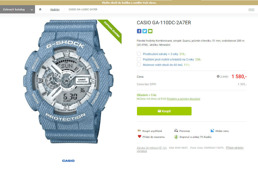 Pánské hodinky CASIO GA-110DC-2A7ER