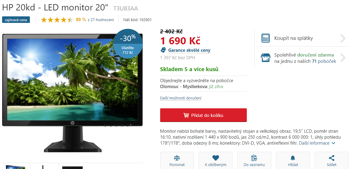 PC monitor HP, 19,5"