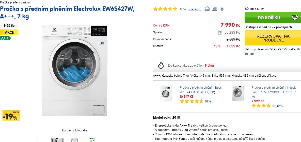 Electrolux, 7kg, 1200 ot., pára, A+++