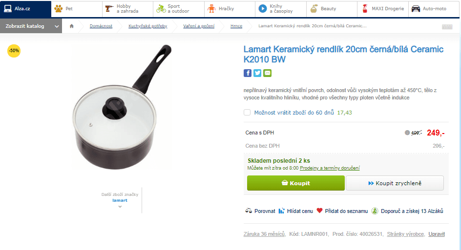 Rendlík Lamart, 20x10 cm, na všechny sporáky