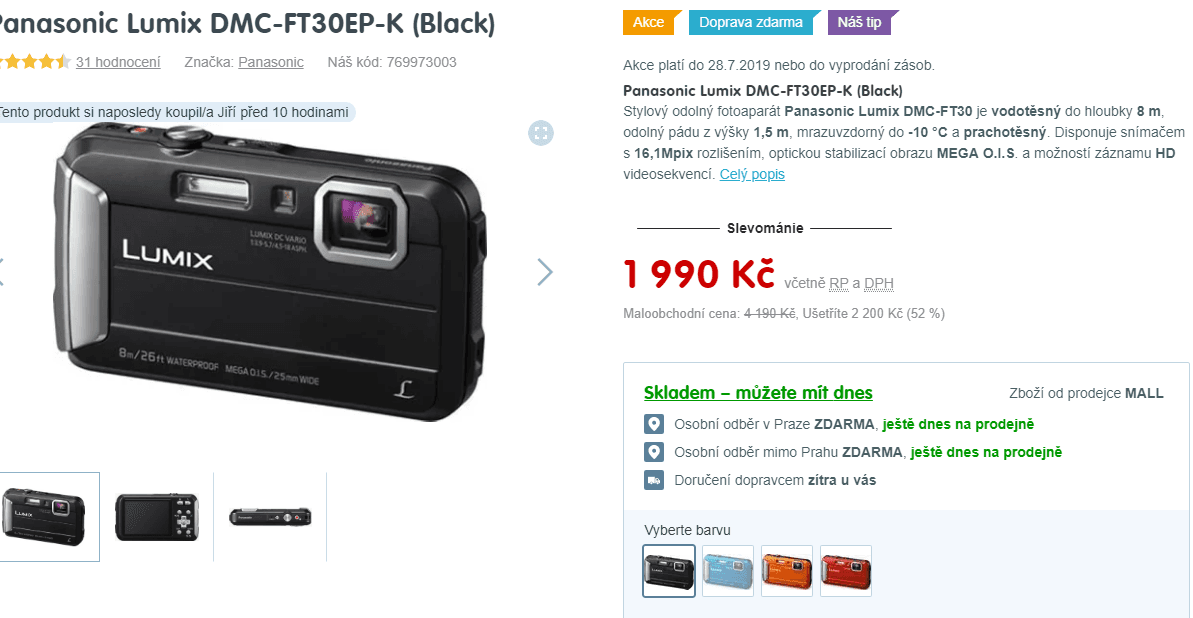 Lumix FT30, 16MPx, stabilizace, odolný
