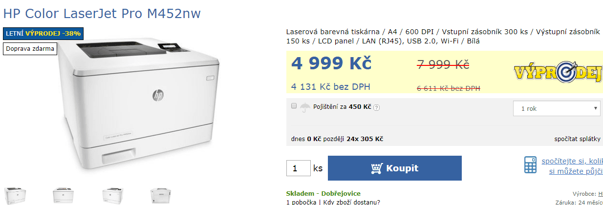 Barevná laser tiskárna HP, Wifi