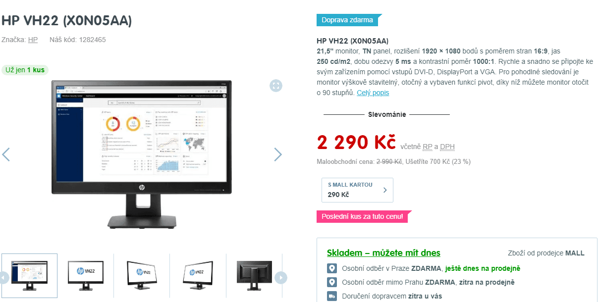Full HD PC monitor HP, 21,5", 
