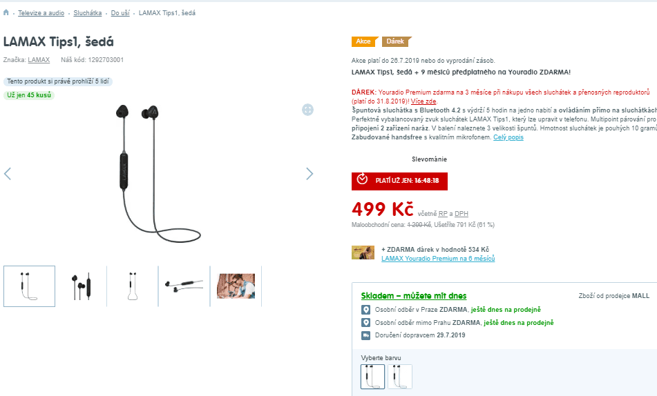 Špuntová BT sluchátka Lamax Tips1