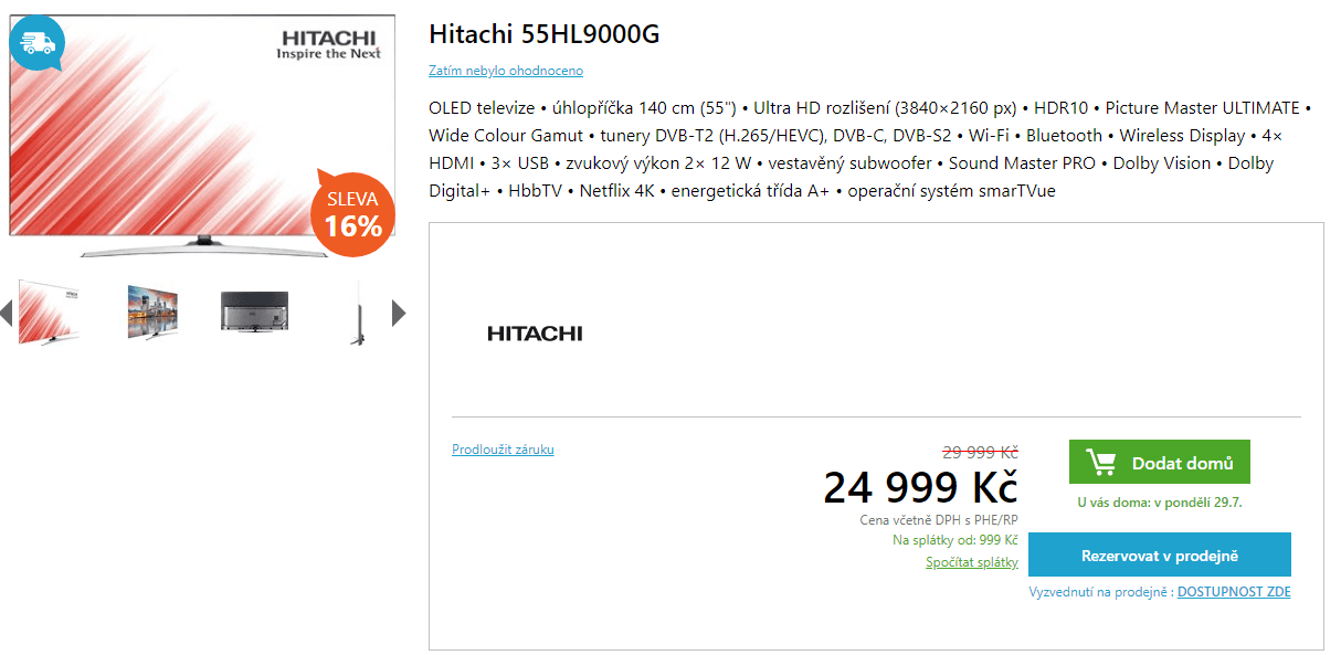 4K OLED TV, Smart, HDR, 140cm, Hitachi