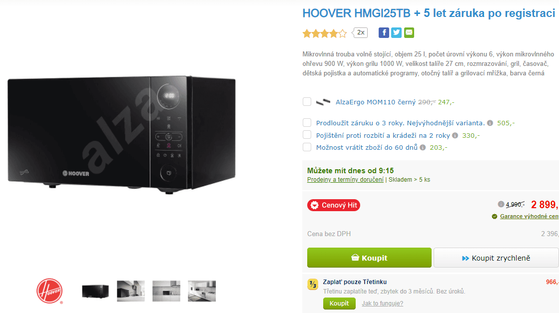 Mikrovlnka Hoover, gril, 25 litrů