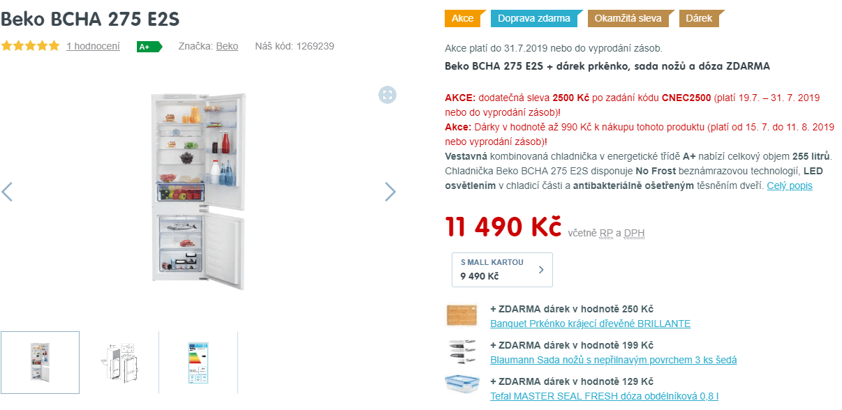 Lednice Beko, A+, no frost, 178 cm