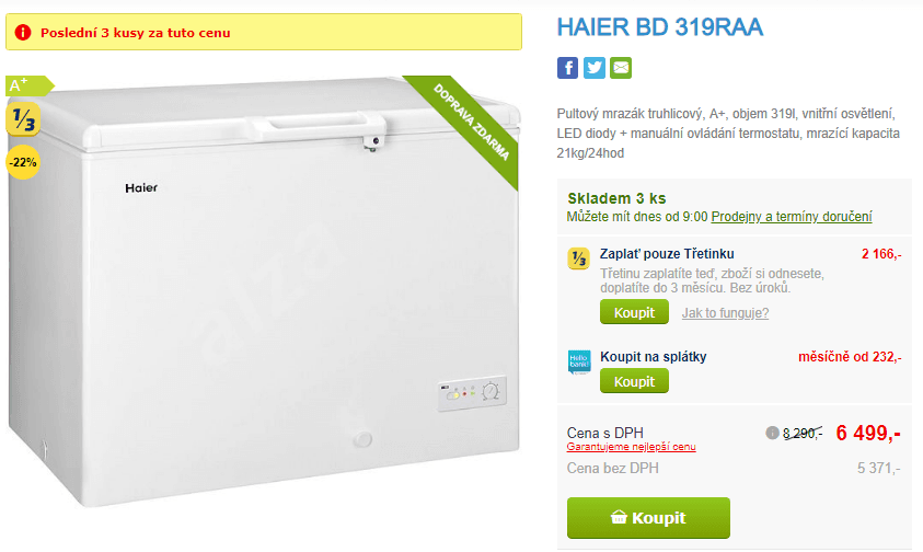 Truhlicový mrazák Haier, A+, 319 l