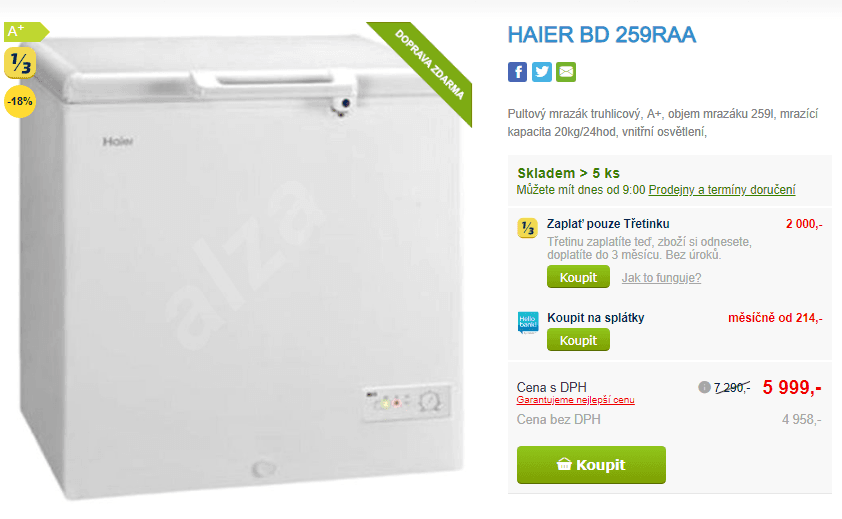 Truhlicový mrazák Haier, A+, 259 l
