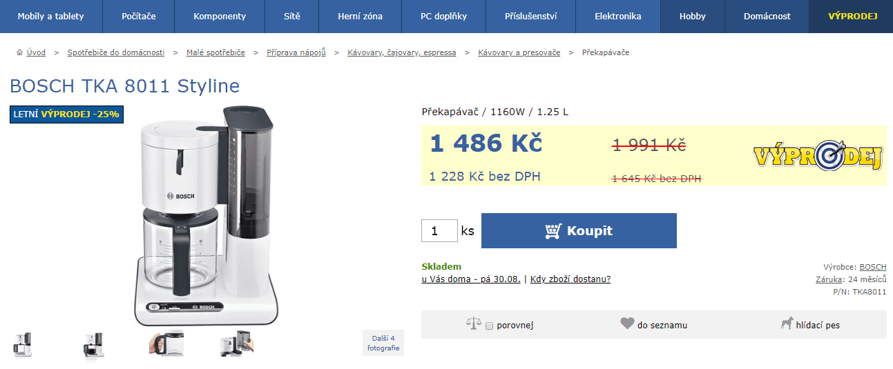 Kávovar na překapávanou kávu Bosch